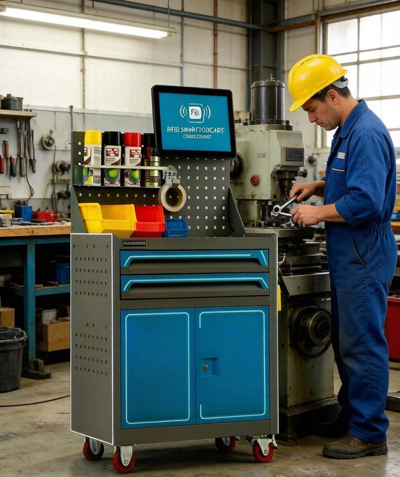 RFID-enabled smart auto repair tool cart, RFID-enabled smart hardware repair hand box, RFID-enabled multi-functional mobile heavy-duty tool cabinet for fitter's workshop 2.